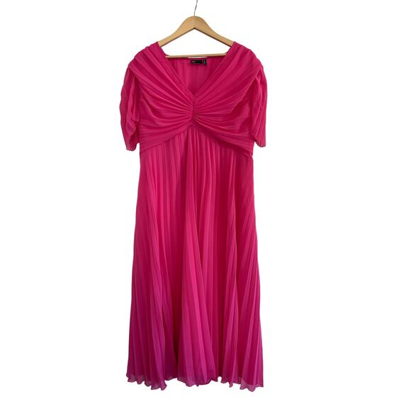 ASOS DESIGN Curve Pleated Bodice Flutter Sleeve Midi Dress Hot Pink Size 16 - Picture 4 of 16